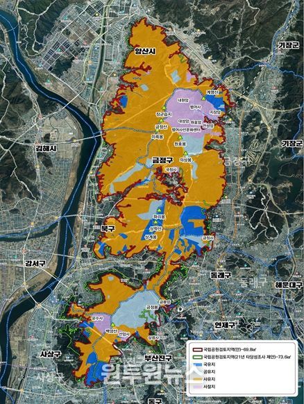 금정산국립공원 지정 공원경계(案) ▸69.8㎢