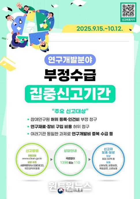 연구개발 분야 정부지원금 부정수급 집중신고기간 포스터