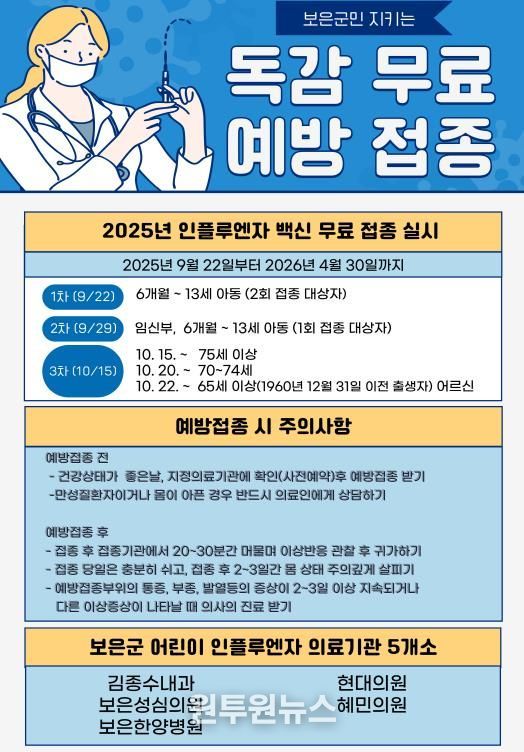 보은군보건소, 어린이 독감 접종으로 우리 아이들의 건강을 지켜주세요!