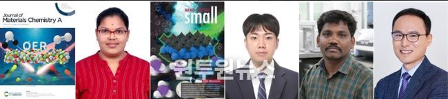 표지논문, 박사과정 샤라냐 칸난 안바라수 씨, 표지논문, 박사과정 정시언 씨, 라자 아루무감 센틸 박사, 최명룡 교수(왼쪽부터)