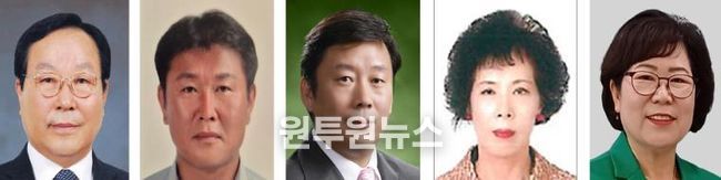 (사진 왼쪽부터) 지역경제 부문 수상자 박희원, 지역발전 부문 수상자 현승호, 교육문화체육 부문 수상자 신익수, 사회복지 부문 수상자 송병월, 도시환경 부문 수상자 김미자