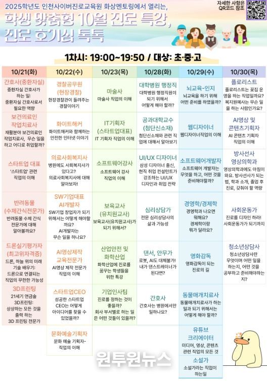 10월 학생 맞춤형 진로·직업 특강 ‘진로 호기심 톡톡’ 운영