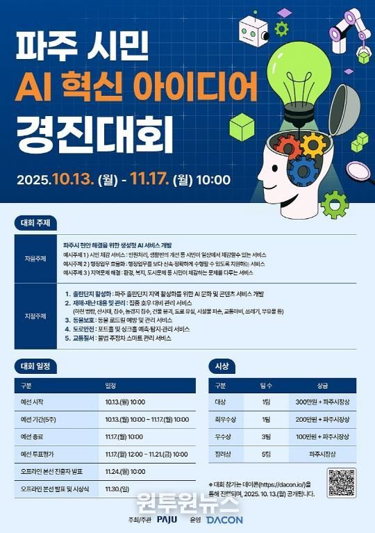 파주시, ‘시민 인공지능(AI) 혁신 아이디어 경진대회’ 개최