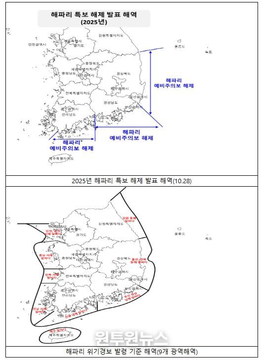 해파리 특보 해제 발표 해역 / 위기경보 발령 기준 해역