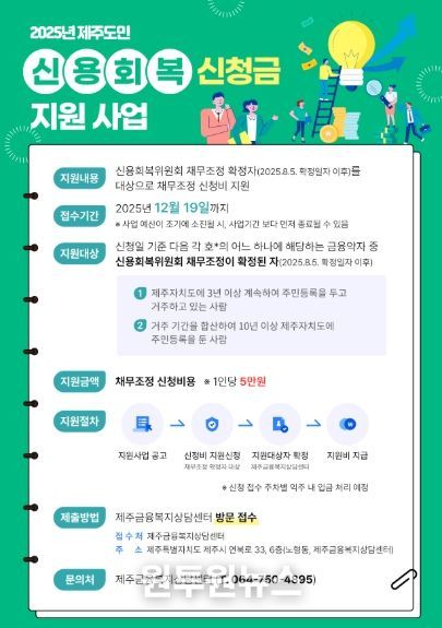 2025년 제주도민 신용회복 신청금 지원 사업 웹포스터