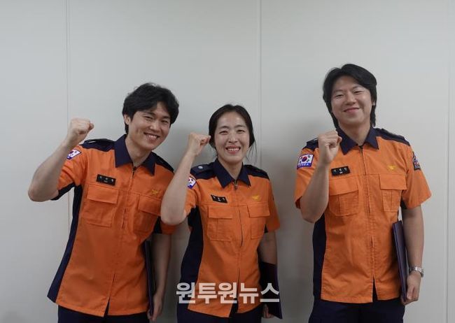 왼쪽부터 당시 출동 구급대원 소방사 서지원, 소방위 김순진, 소방교 이현창