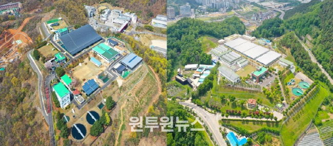 안산정수장(왼쪽 사진)·연성정수장(오른쪽 사진) 전경