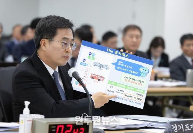 2023년 10월 23일 오후 경기도청 4층 다목적회의실에서 열린국토교통위원회 국정감사에서 김동연 경기도지사가 도정질의에 답변을 하고 있다