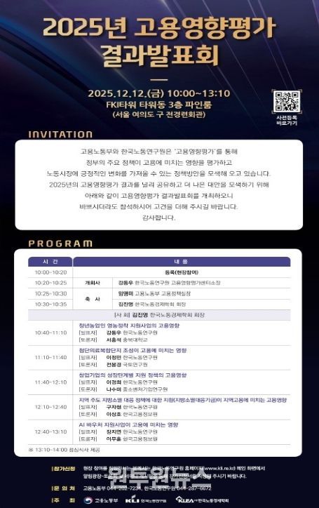 2025년 고용영향평가 결과 발표회 안내문