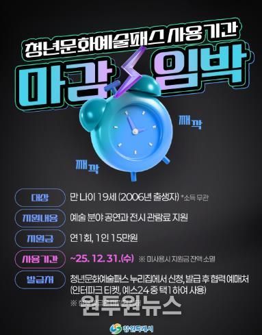 창원시 청년문화예술패스 15만 원, 해 넘기면 0원