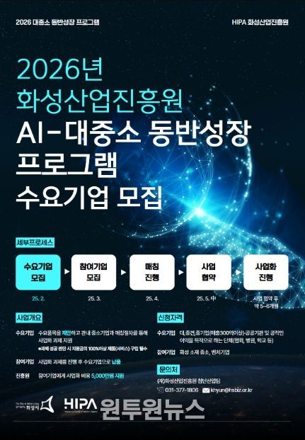 화성산업진흥원, ‘2026년 AI-대중소 동반성장 프로그램’ 수요기업 모집