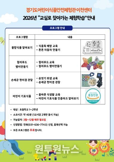 어린이식품안전체험관 이천센터, 관내 초등 새내기 대상 ‘교실로 찾아가는 체험학습’ 실시