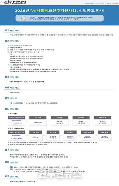2026년 ‘AI서울테크연구지원사업’ 선발공고 안내문