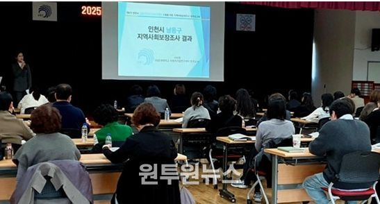 이선정 인천시사회서비스원 정책연구실 연구위원이 지난해 11월 남동구청에서 남동구 지역사회보장조사 결과를 발표하고 있다.