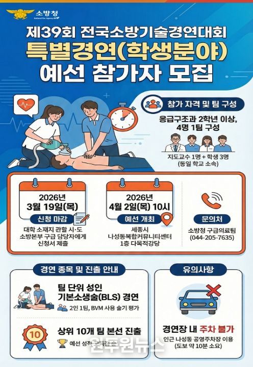 제39회 전국소방기술경연대회 특별경연(학생분야) 참가팀 모집 포스터