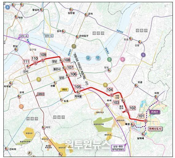 노선도( ※ 정거장 위치 등은 개략적인 것이며 향후 사업계획 수립, 공사 단계 등에서 조정될 수 있음)