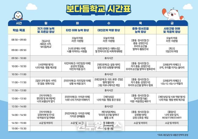 정서회복 프로젝트 '보다듬 학교' 시간표