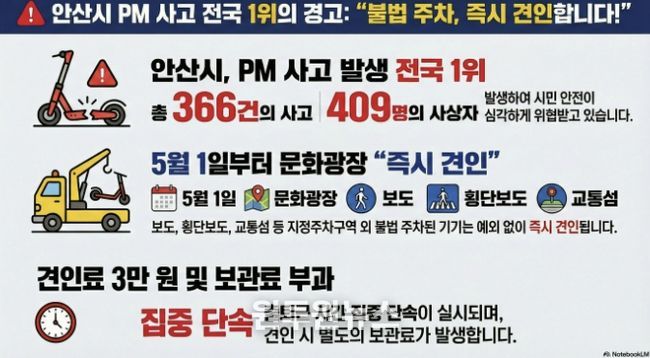 '전동킥보드 불법주차 견인 안내' 디지털 홍보자료